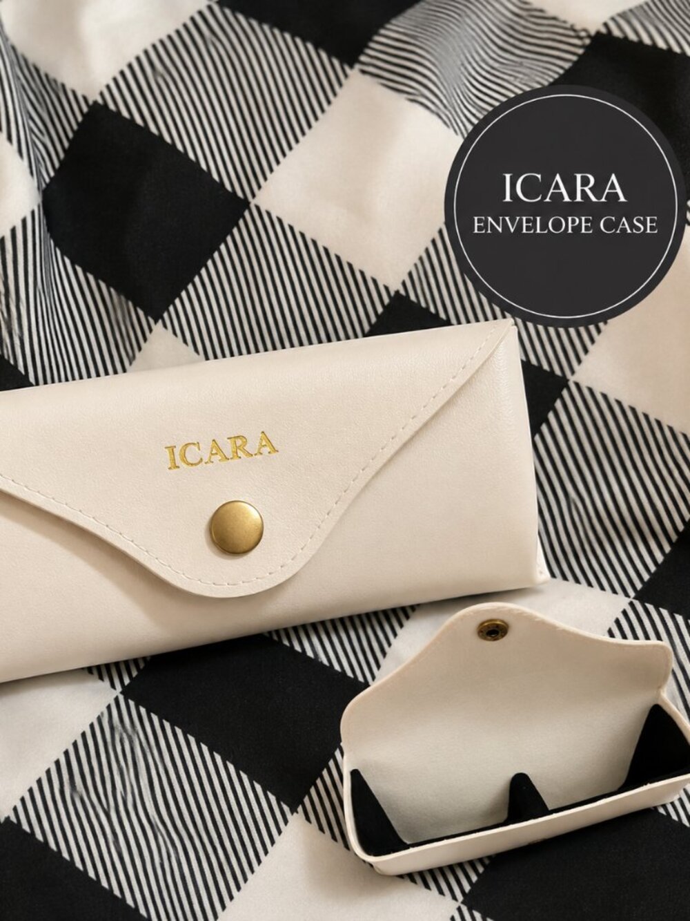 NWOT | Icara | UNUSED Cream Ivory Faux Leather Envelope Sunglasses Eyeglasses C